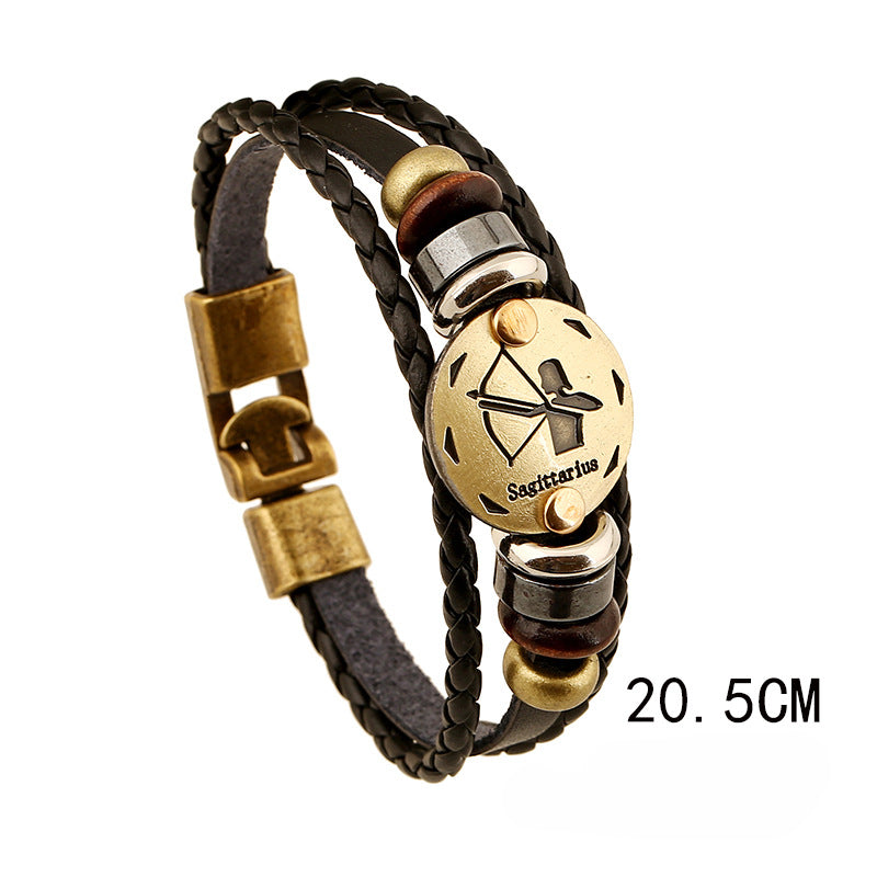 Wholesale Vintage 12 Zodiac Cowhide Multi-layer Bracelets